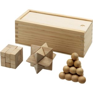Brainiac 3-teiliges Denksportspiel aus Holz, natur