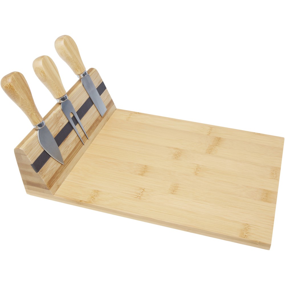 Mancheg Bambus Käseplatte mit Besteck magnetisch, natural