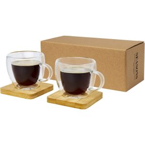 Manti 2-teiliger 100 ml doppelwandiger Glasbecher mit Bambus
