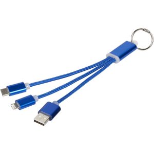 Metal 3-in-1 Ladekabel mit Schlüsselanhänger, royalblau