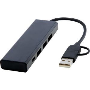Rise USB 2.0 Hub aus recyceltem RCS Aluminium, schwarz