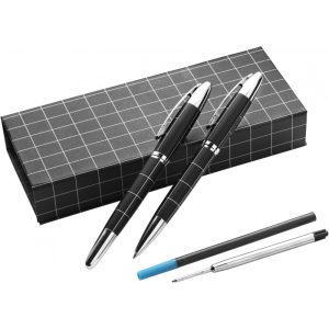 Schreibset aus Metall Daniel, Schwarz/Silber