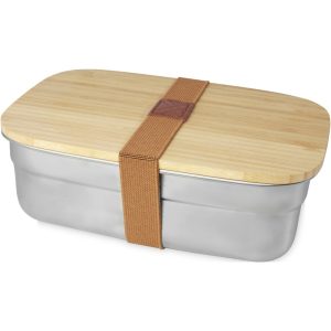 Tite Brotdose aus Edelstahl mit Bambusdeckel, natural, silbe