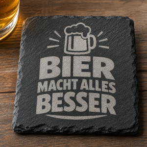 Schieferuntersetzer "Bier macht alles besser"